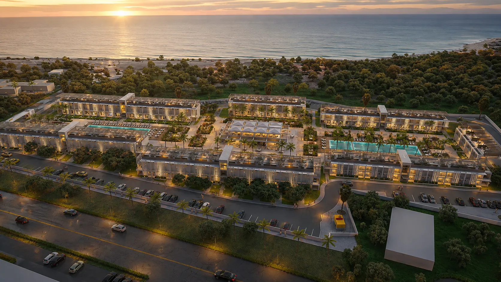 The Seafront development from the air, the Mediterranean beyond it