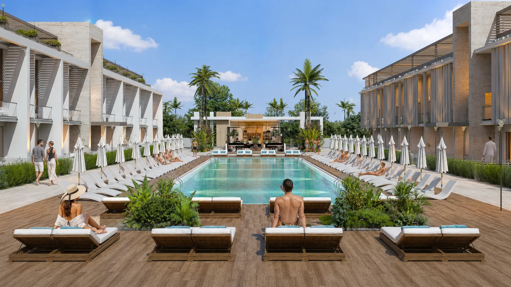 Loungers along the poolside