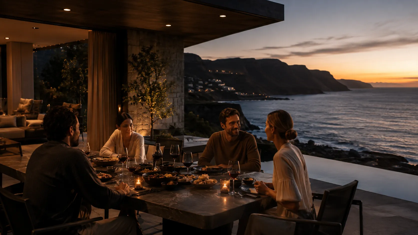 A table laid outdoors in late afternoon